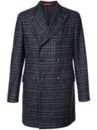 Isaia Checked Coat - Blue