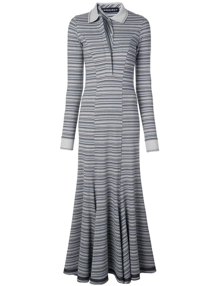 Y/project Long Striped Polo-neck Dress - Blue