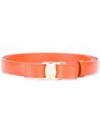 Salvatore Ferragamo Bow Front Belt, Women's, Size: 100, Yellow/orange, Leather/metal (other)