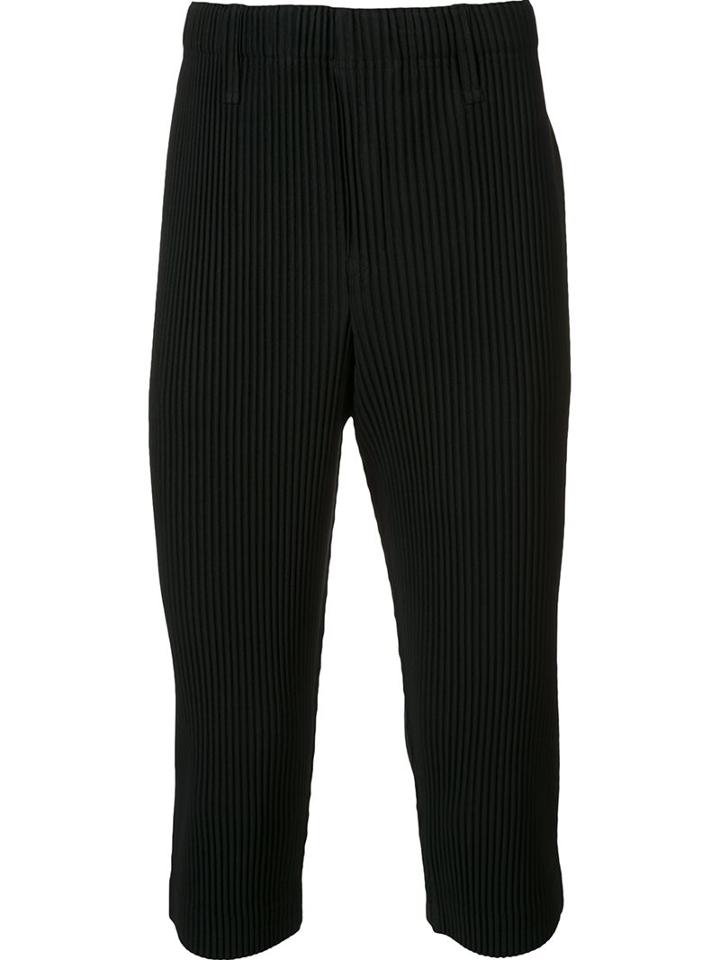 Homme Plissé Issey Miyake Cropped Pleated Trousers, Men's, Size: 2, Black, Polyester