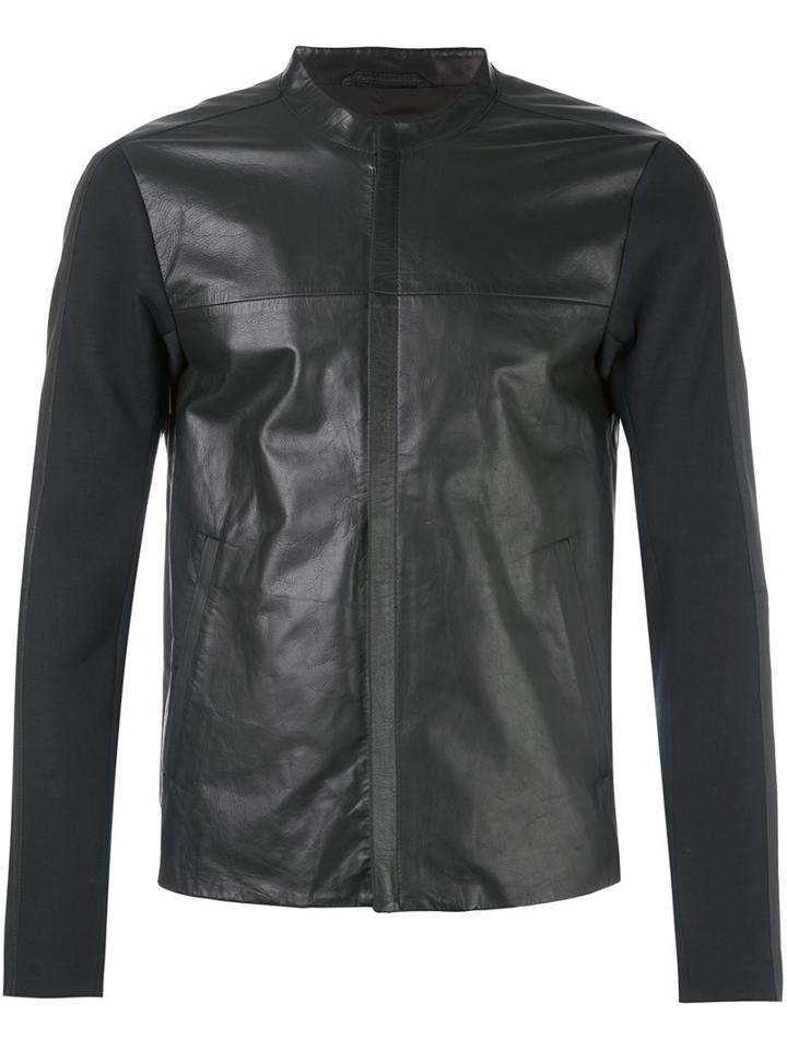 Emporio Armani Zipped Leather Jacket, Men's, Size: Large, Black, Leather/modal/polyester
