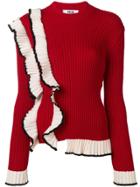 Msgm Ruffle-trim Fitted Sweater - Red