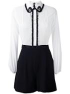 Alice+olivia Shirt Short Playsuit, Women's, Size: 2, White, Polyester/spandex/elastane/silk