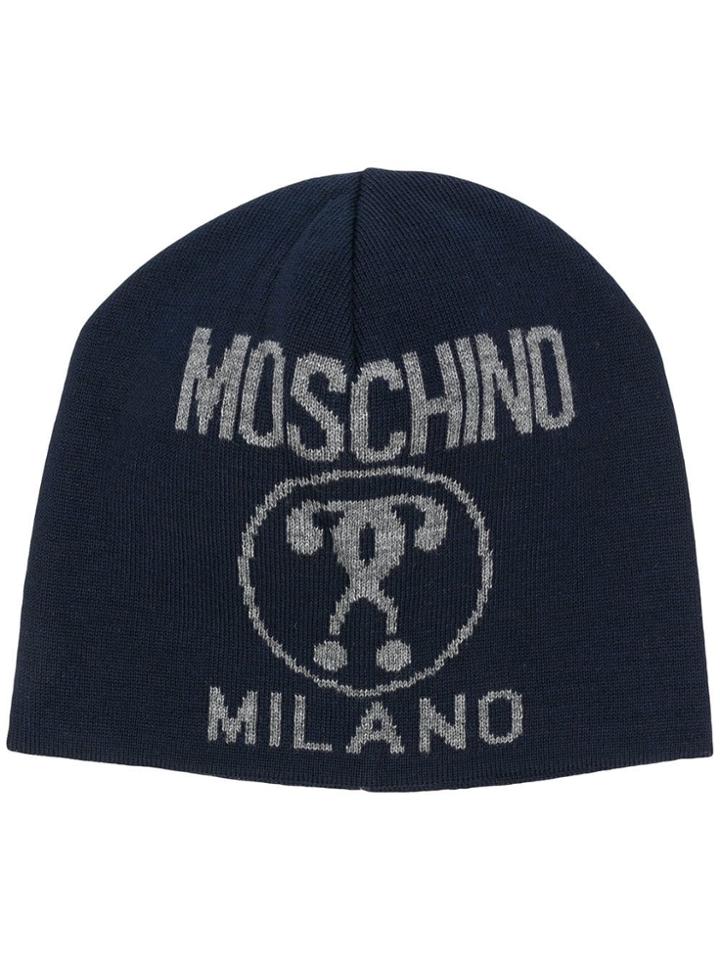 Moschino Logo Print Beanie - Blue