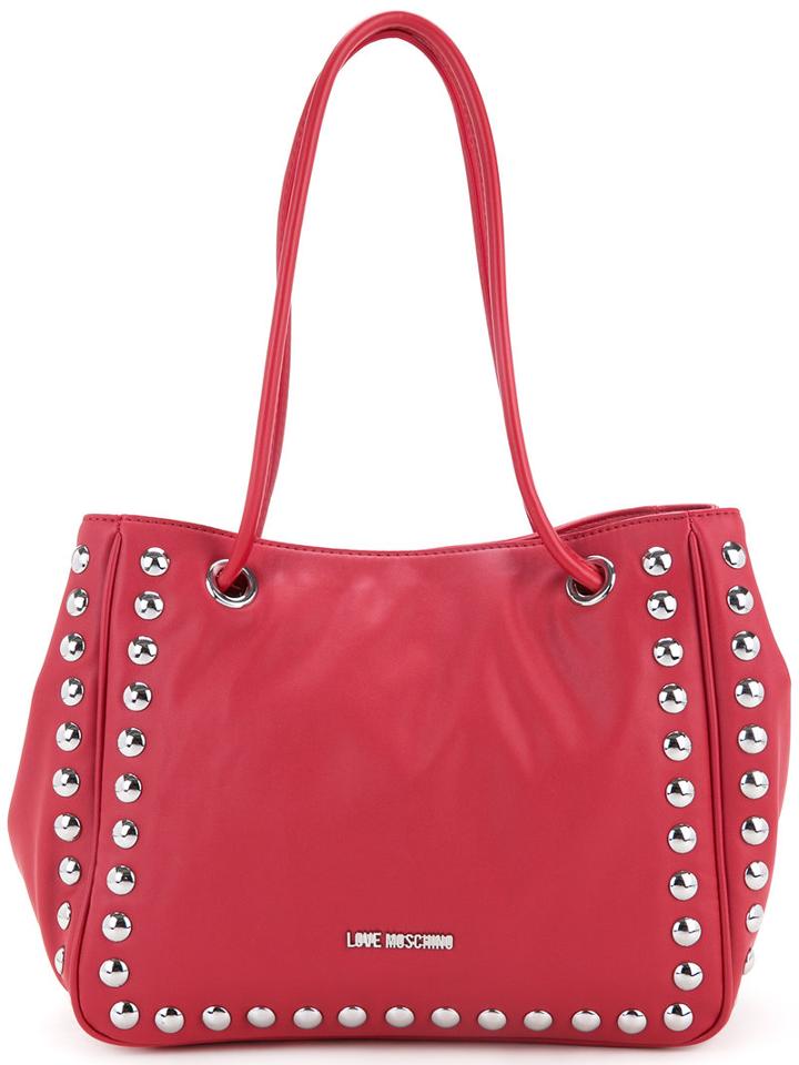 Love Moschino - Studded Logo Shoulder Bag - Women - Polyurethane - One Size, Red, Polyurethane
