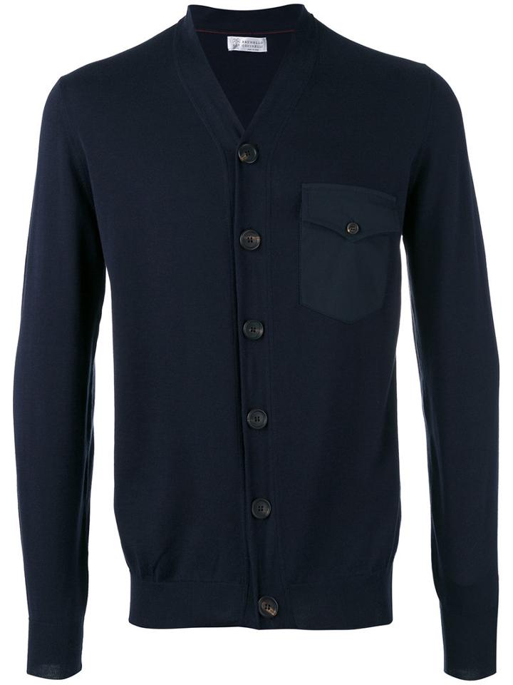 Single Breasted Cardigan - Men - Cotton/polyamide/spandex/elastane - 52, Blue, Cotton/polyamide/spandex/elastane, Brunello Cucinelli