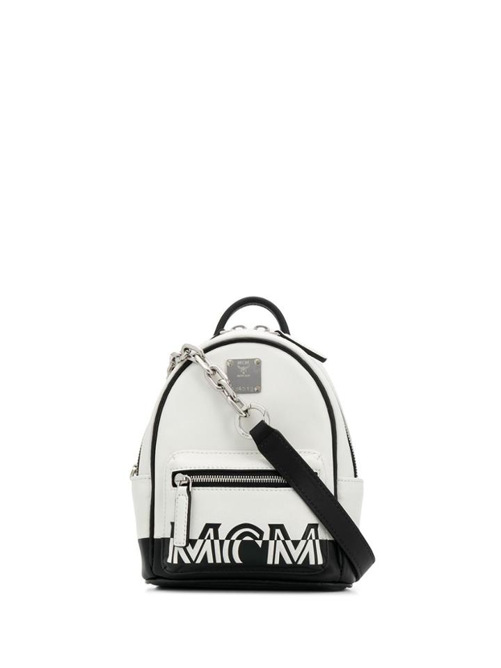 Mcm Printed Logo Cross Body Bag - White