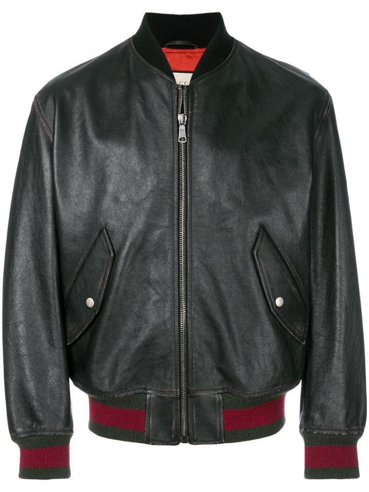 Gucci Angry Cat Embroidered Bomber Jacket - Black
