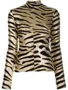 Paco Rabanne Slim-fit Tiger-print Top - Gold