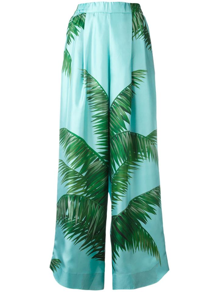 F.r.s For Restless Sleepers Tropical Print Trousers, Women's, Size: Large, Blue, Silk