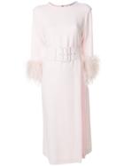16arlington Belted Feather Trim Dress - Pink & Purple