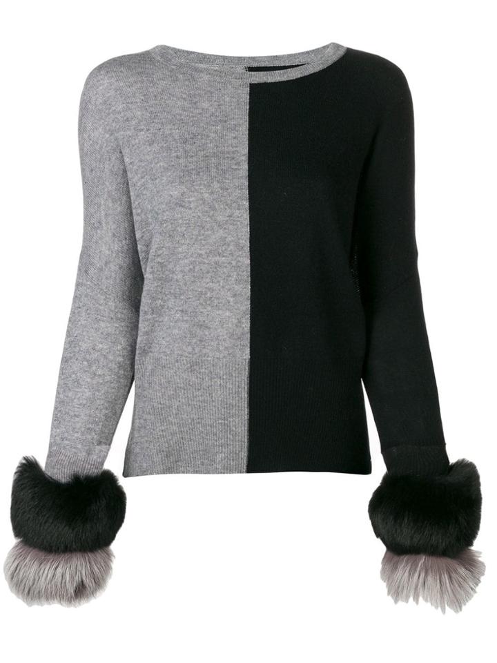 Izaak Azanei Two-tone Fur Cuff Sweater - Black