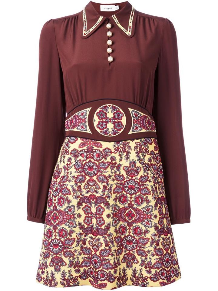 Coach Flared Mini Dress, Women's, Size: 2, Brown, Silk/cotton/nylon/wool