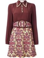 Coach Flared Mini Dress, Women's, Size: 2, Brown, Silk/cotton/nylon/wool