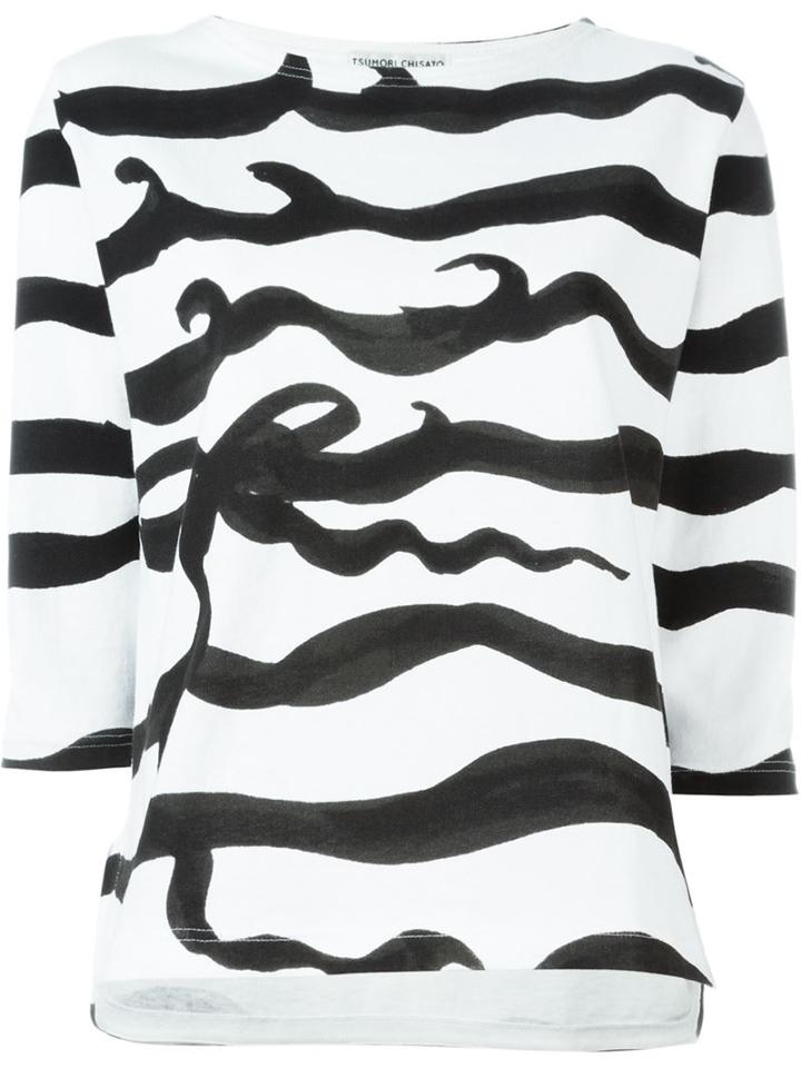 Tsumori Chisato Wave Stripe T-shirt, Women's, Size: L, Black, Cotton