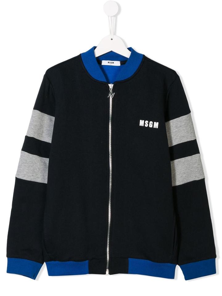 Msgm Kids Colour-block Bomber Jacket - Blue