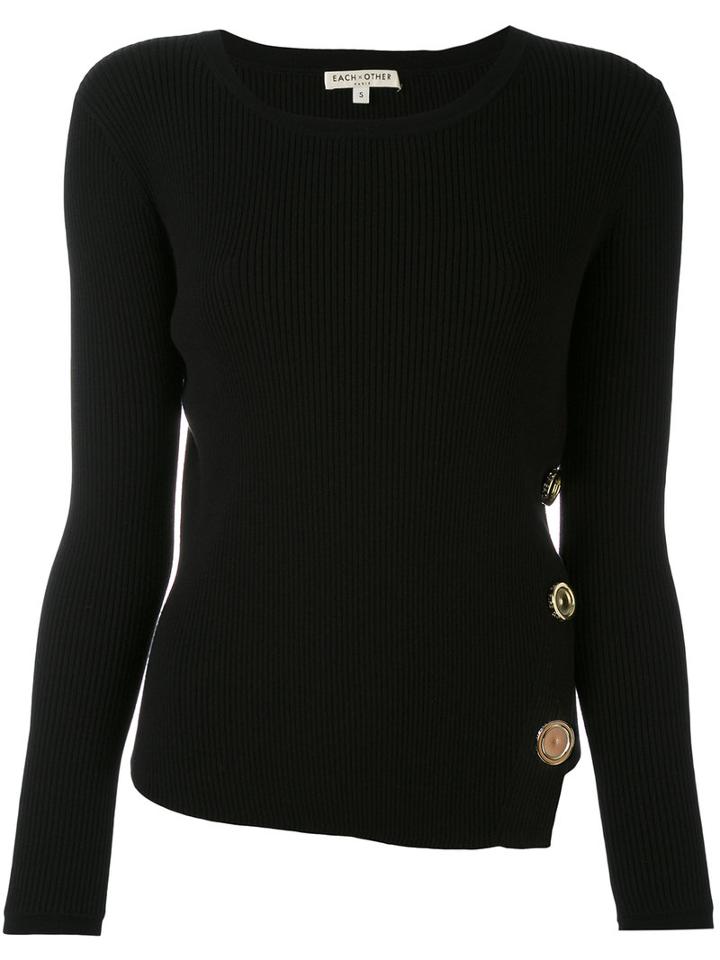 Each X Other - Ribbed Knit Buttoned Sweater - Women - Cotton/spandex/elastane - Xs, Black, Cotton/spandex/elastane
