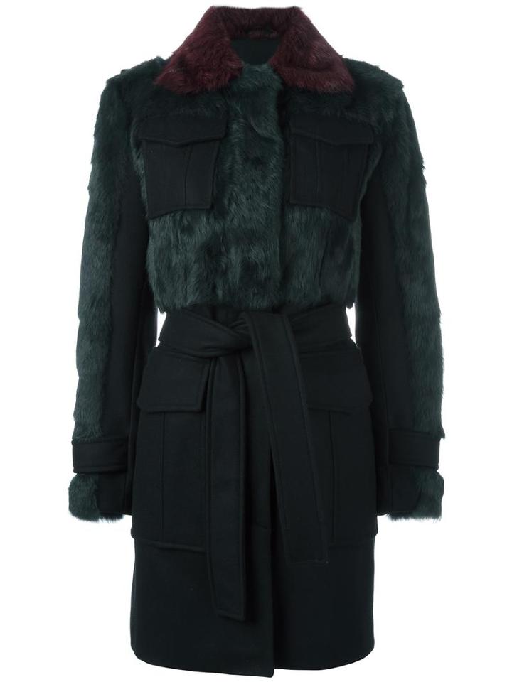 Sonia By Sonia Rykiel Multiple Flap Pockets Coat, Women's, Size: 40, Black, Viscose/rabbit Fur/wool/cashmere