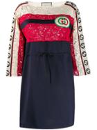 Gucci Shortgg Embroidered Patch Striped Dress - Blue
