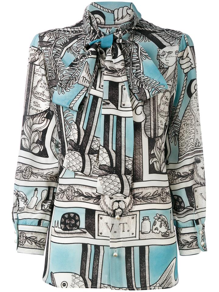 Gucci Printed Neck Tie Blouse - Multicolour
