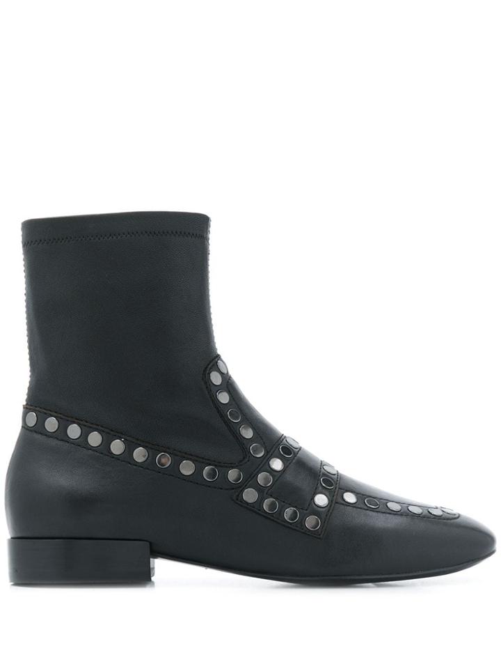 Ash Studded Oracle Ankle Boots - Black