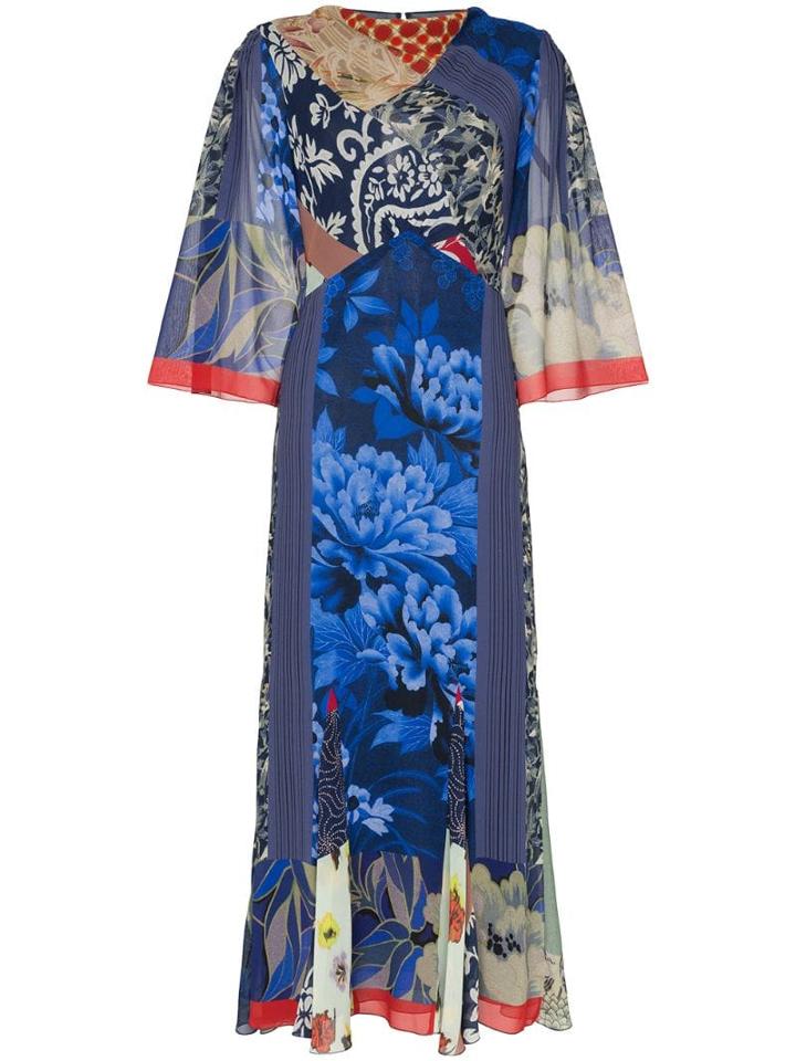 Etro Patchwork Print Cowl-neck Silk Dress - Blue
