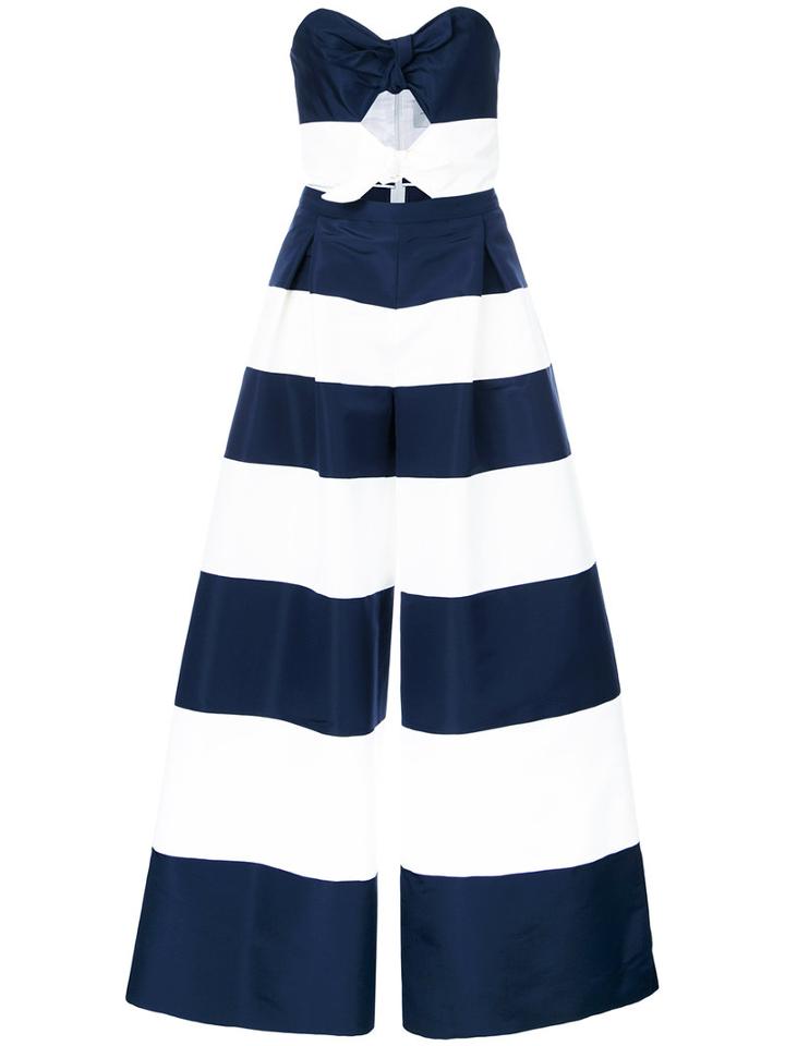 Carolina Herrera - Strapless Striped Jumpsuit - Women - Silk - 6, Blue, Silk