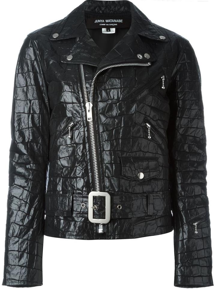 Junya Watanabe Comme Des Garçons Crocodile Effect Biker Jacket, Women's, Size: Small, Black, Cotton/polyurethane Resin/cupro