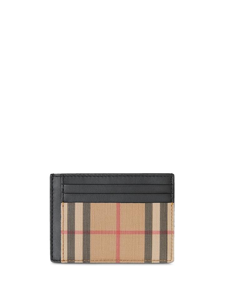Burberry Vintage Check And Leather Money Clip Card Case - Neutrals