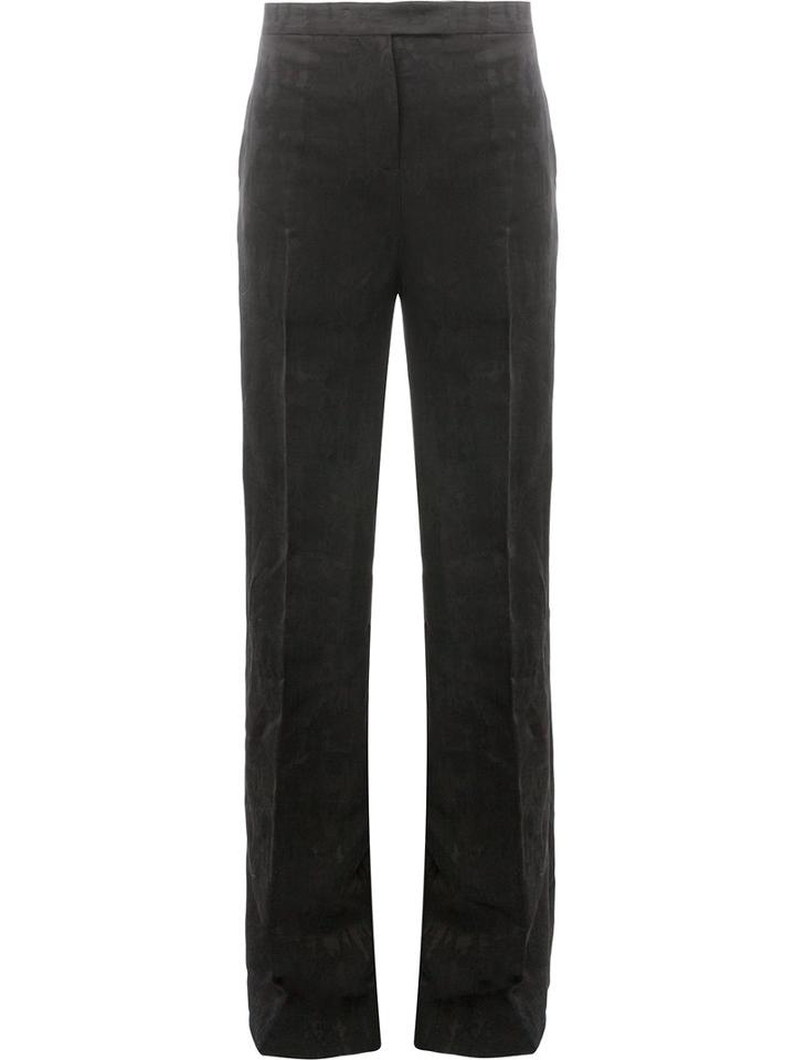 Yang Li - Textured High-waisted Trousers - Women - Linen/flax/viscose - 40, Black, Linen/flax/viscose