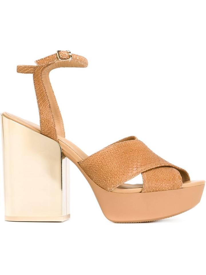 Hogan Metallic Heel Platform Sandals, Women's, Size: 36.5, Nude/neutrals, Rubber/leather