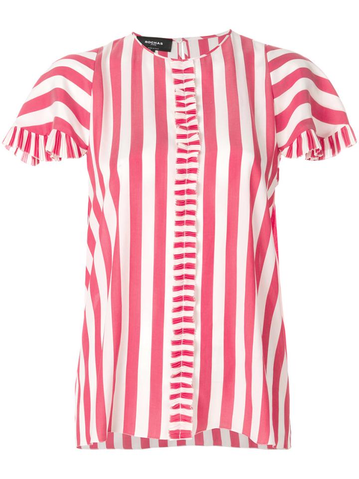 Rochas Striped Frill Pleat Shirt - Red