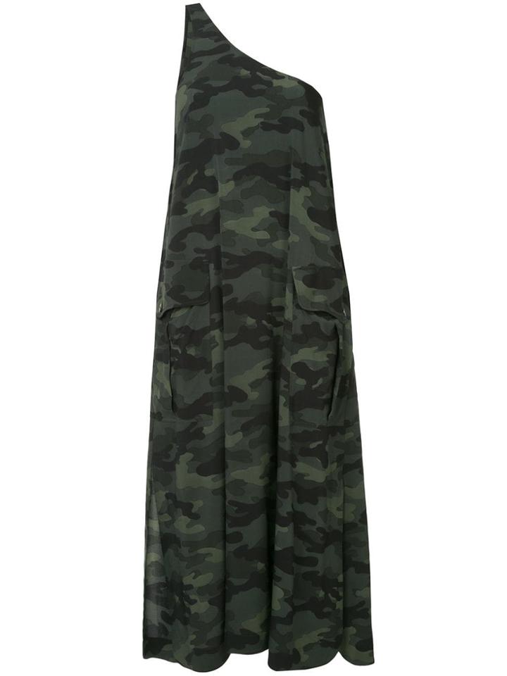 The Upside Camouflage One Shoulder Midi Dress - Green