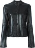Armani Collezioni Buttoned Jacket, Women's, Size: 44, Black, Lamb Skin/polyester/viscose/spandex/elastane