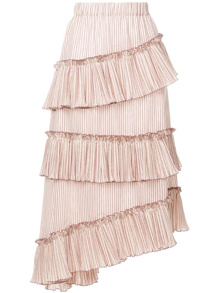 Lorena Antoniazzi Striped Asymmetric Frill Trim Midi Skirt - Neutrals