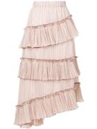 Lorena Antoniazzi Striped Asymmetric Frill Trim Midi Skirt - Neutrals