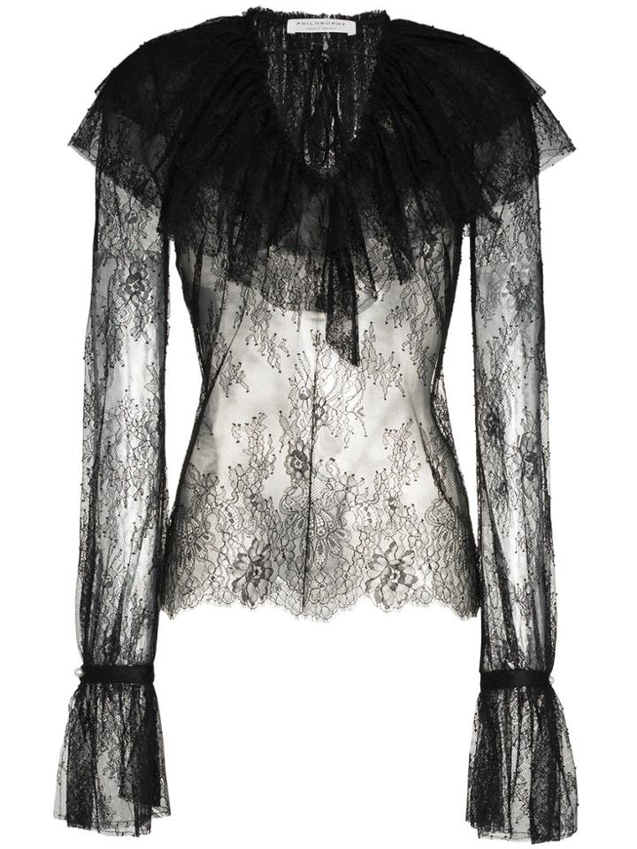 Philosophy Di Lorenzo Serafini Lace Long Sleeve Blouse - Black