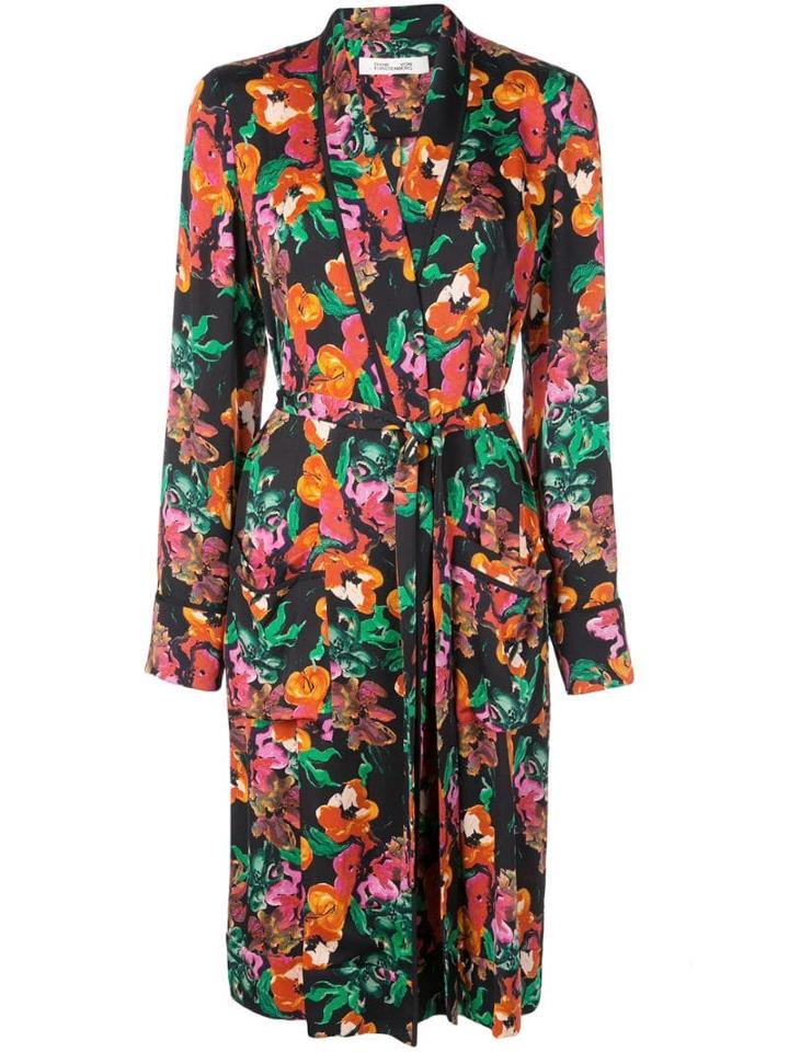Diane Von Furstenberg Floral Print Trench Coat - Black