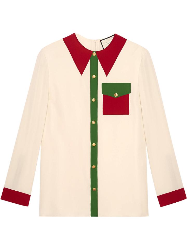 Gucci Trompe L'oeil Silk Satin Shirt - White