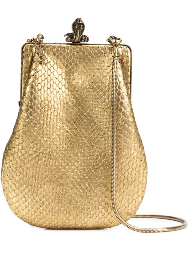 Saint Laurent Serpent Clasp Clutch Bag, Women's, Grey