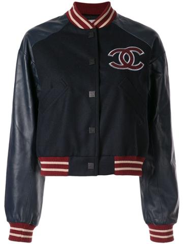 Chanel Pre-owned Leather Panelled Logo Bomber - Black
