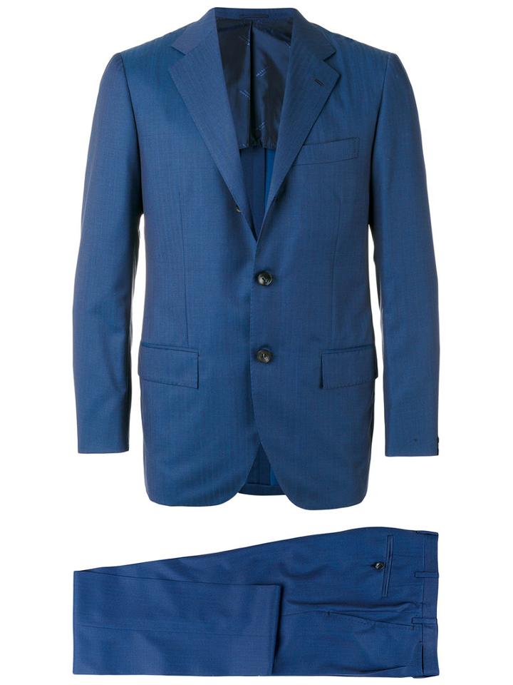 Kiton Formal Suit, Men's, Size: 50, Blue, Virgin Wool/cupro