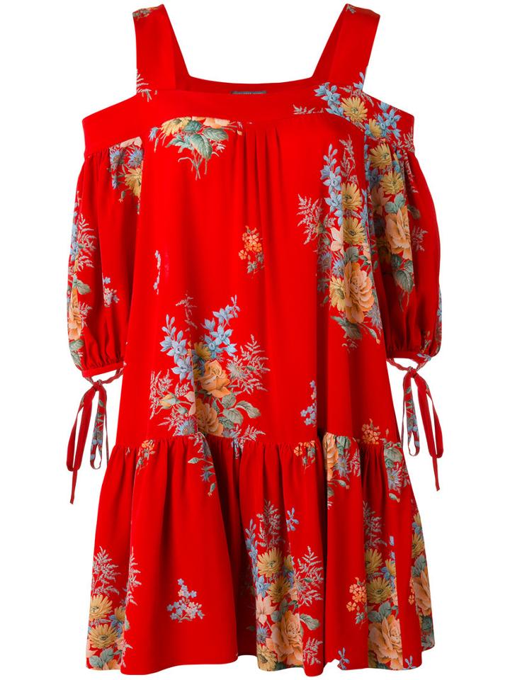 Alexander Mcqueen - Floral-print Mini Dress - Women - Silk - 38, Red, Silk