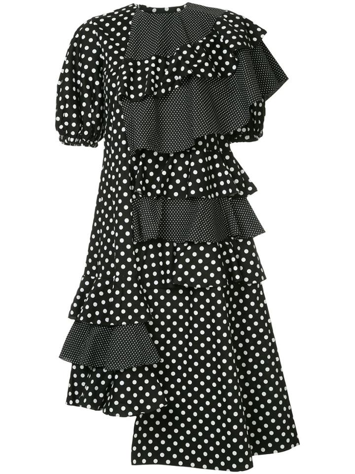Paskal Asymmetric Polka Dot Dress - Black