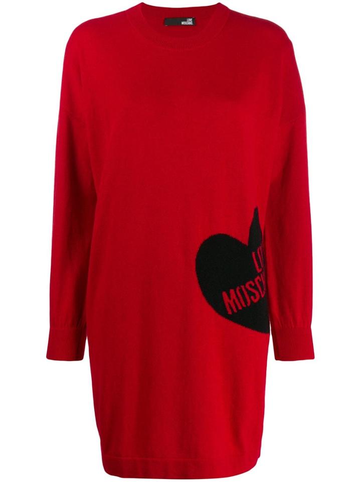 Love Moschino Oversized Knitted Logo Dress - Red