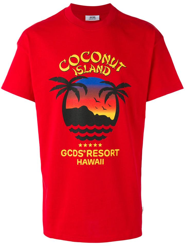 Gcds Coconut Island T-shirt, Men's, Size: Xs, Red, Cotton