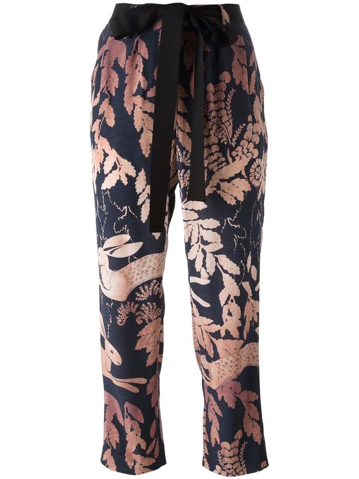 Lanvin Leaf Print Trousers, Size: 40, Nude/neutrals, Silk/viscose