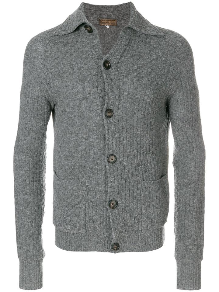 Yves Saint Laurent Vintage Checkered Texture Cardigan - Grey