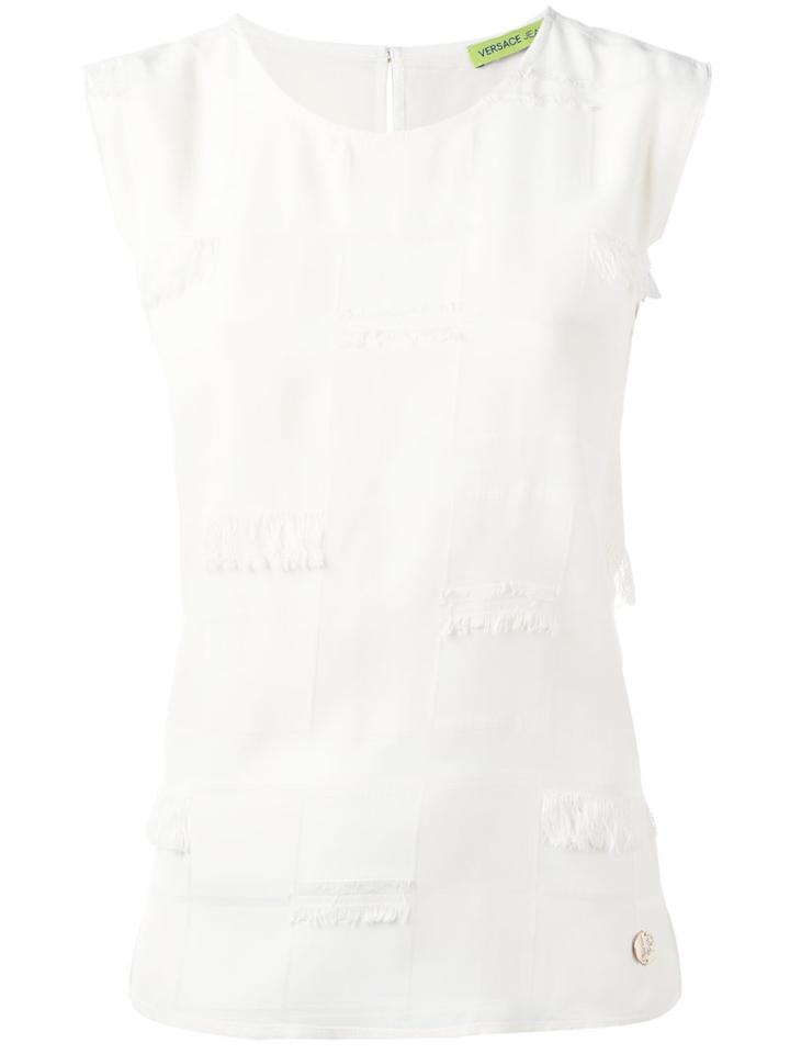 Versace Jeans Frayed Trim Top, Women's, Size: 40, White, Acetate/viscose