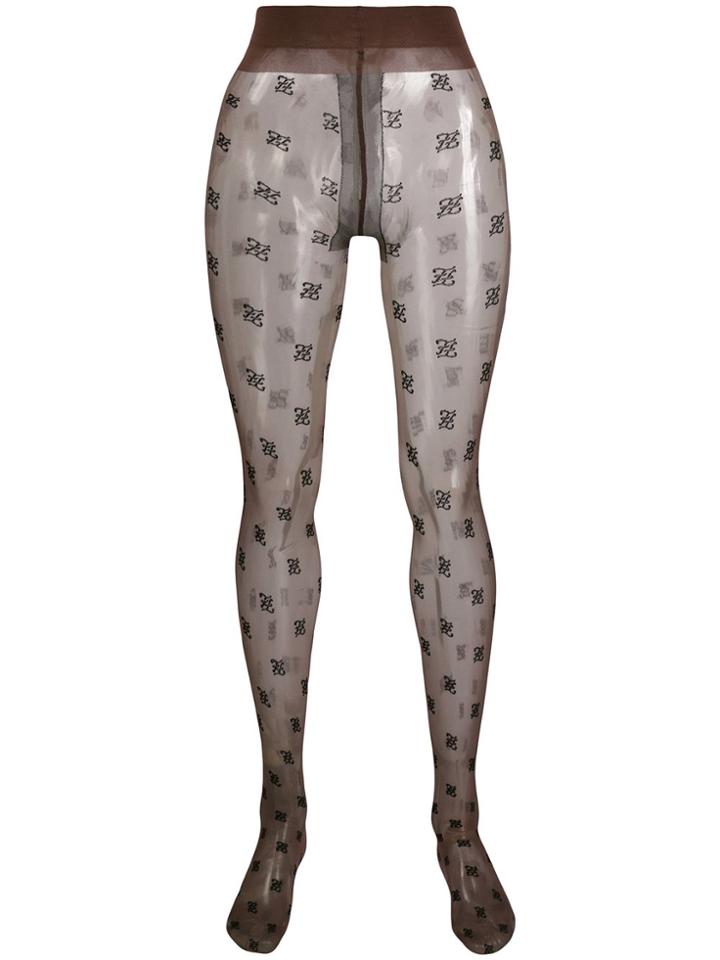 Fendi Printed Logo Tights - Brown